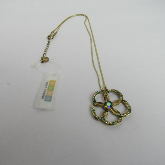 NWT Gold Green Floral Rhinestone Necklace - Picture 5 of 7